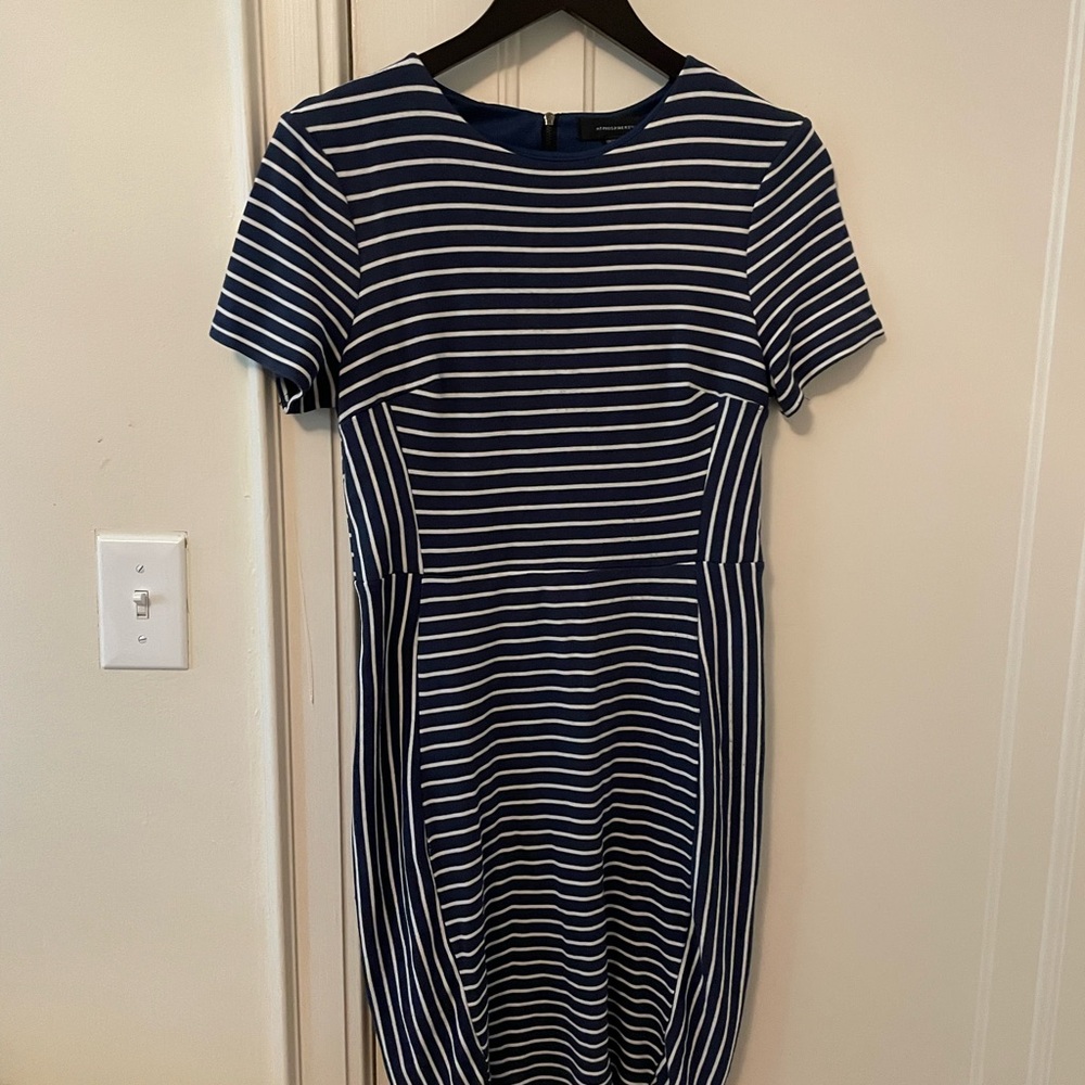 Atmosphere Blue and White Sheath Dress Short Sleeve Crew Neck